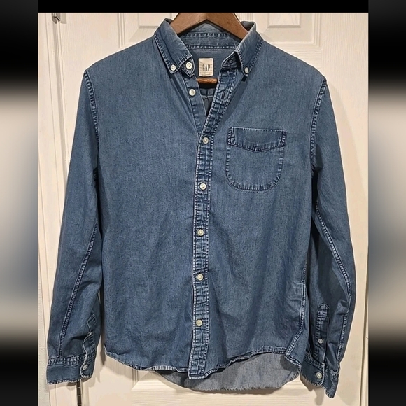 GAP Other - Gap Mens Denim Shirt Small Blue Button Up Long Sleeve Y2K Preppy Casual Distress